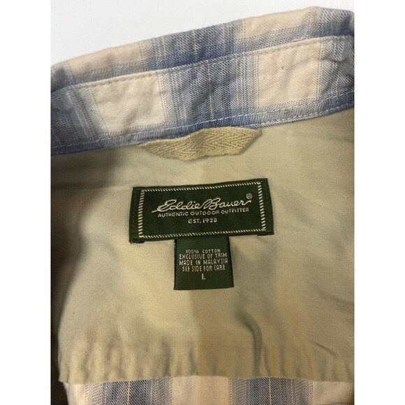 Eddie Bauer blue & beige long sleeve plaid button up Large - Picture 8 of 9